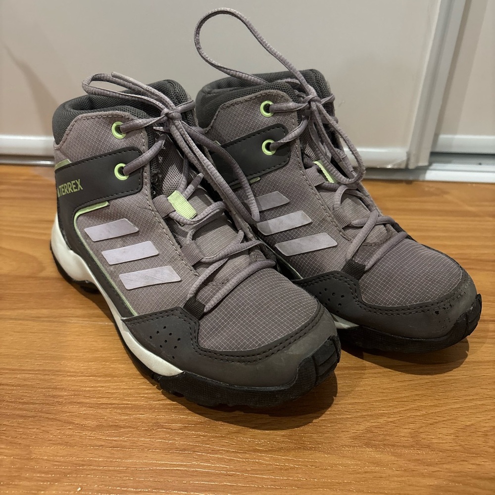 adidas Kids Gray and Lime Terrex Hiking Boots